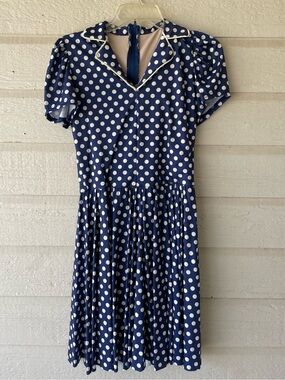 Weissman Girls Dance Costume Size MA Blue White Polka Dot Collared Sundress